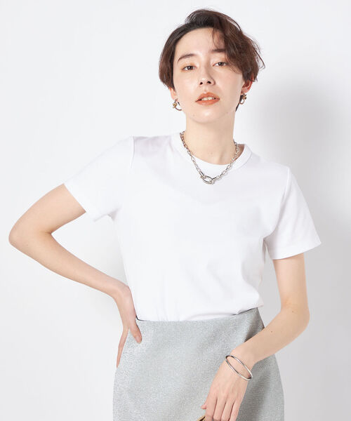 NOLLEY’S Sophi(ノーリーズソフィ)の「100/2スムースコンパクトTシャツ(Tシャツ/カットソー・レディース・ホワイト/チャコールグレー・36/38)」の1枚目の写真