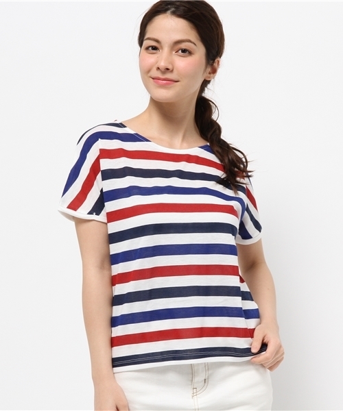 OUTLET(アウトレット)の「【CIAOPANIC TYPY】マルチボーダープリントT(Tシャツ/カットソー・レディース・ネイビー/ピンク・FREE)」の1枚目の写真