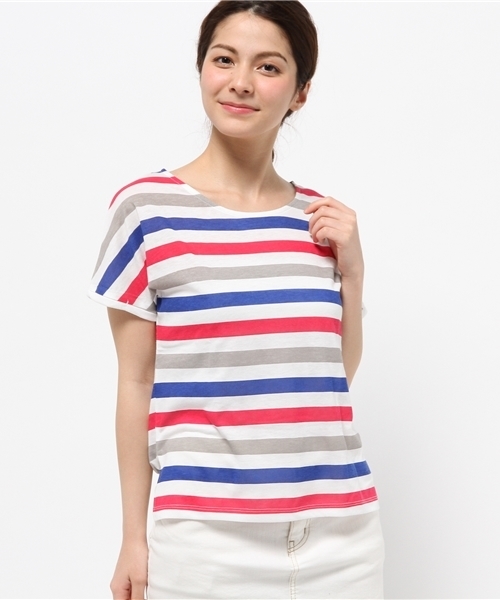 OUTLET(アウトレット)の「【CIAOPANIC TYPY】マルチボーダープリントT(Tシャツ/カットソー・レディース・ネイビー/ピンク・FREE)」の2枚目の写真