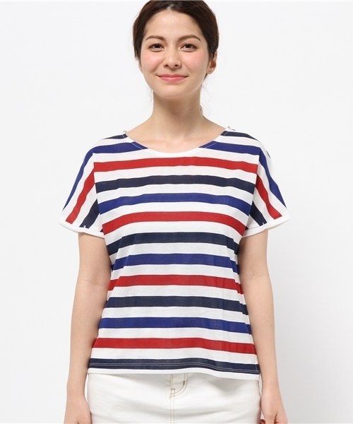 OUTLET(アウトレット)の「【CIAOPANIC TYPY】マルチボーダープリントT(Tシャツ/カットソー・レディース・ネイビー/ピンク・FREE)」の3枚目の写真