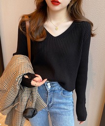 袖ボタン付きリブニット