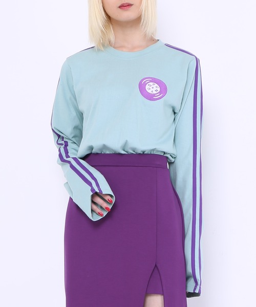 PUNYUS（プニュズ）の「サイドラインレコードロンＴ（Tシャツ/カットソー・レディース・ブラック/イエロー/サックスブルー・4/3/1/2）」の2枚目の写真