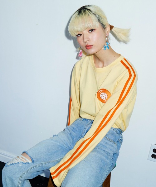 PUNYUS（プニュズ）の「サイドラインレコードロンＴ（Tシャツ/カットソー・レディース・ブラック/イエロー/サックスブルー・4/3/1/2）」の3枚目の写真