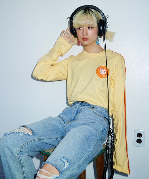 PUNYUS（プニュズ）の「サイドラインレコードロンＴ（Tシャツ/カットソー・レディース・ブラック/イエロー/サックスブルー・4/3/1/2）」の14枚目の写真