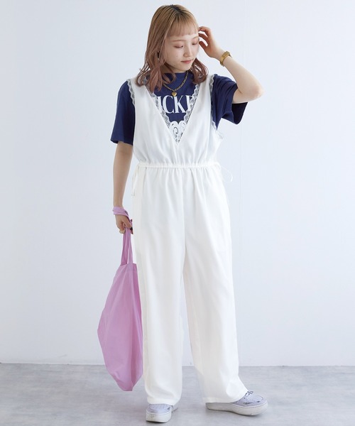 w closet（ダブルクローゼット）の「ランジェリーキャミサロペット（つなぎ/オールインワン・レディース・チャコールグレー/アイボリー・FREE）」の3枚目の写真