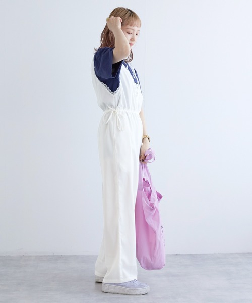 w closet（ダブルクローゼット）の「ランジェリーキャミサロペット（つなぎ/オールインワン・レディース・チャコールグレー/アイボリー・FREE）」の4枚目の写真