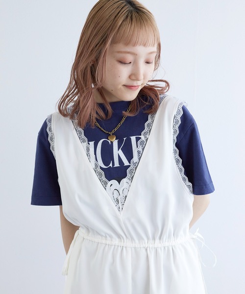 w closet（ダブルクローゼット）の「ランジェリーキャミサロペット（つなぎ/オールインワン・レディース・チャコールグレー/アイボリー・FREE）」の5枚目の写真