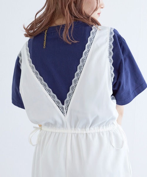 w closet（ダブルクローゼット）の「ランジェリーキャミサロペット（つなぎ/オールインワン・レディース・チャコールグレー/アイボリー・FREE）」の6枚目の写真