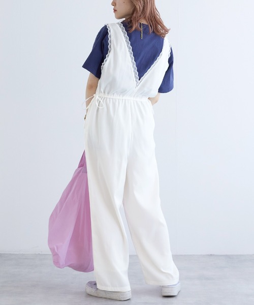 w closet（ダブルクローゼット）の「ランジェリーキャミサロペット（つなぎ/オールインワン・レディース・チャコールグレー/アイボリー・FREE）」の7枚目の写真