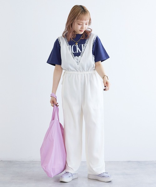 w closet（ダブルクローゼット）の「ランジェリーキャミサロペット（つなぎ/オールインワン・レディース・チャコールグレー/アイボリー・FREE）」の9枚目の写真