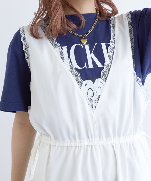 w closet（ダブルクローゼット）の「ランジェリーキャミサロペット（つなぎ/オールインワン・レディース・チャコールグレー/アイボリー・FREE）」の11枚目の写真