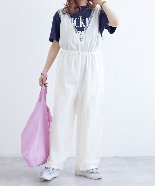 w closet（ダブルクローゼット）の「ランジェリーキャミサロペット（つなぎ/オールインワン・レディース・チャコールグレー/アイボリー・FREE）」の12枚目の写真