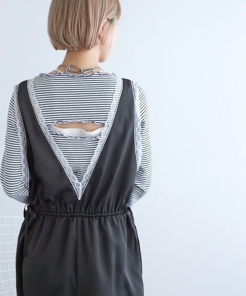 w closet（ダブルクローゼット）の「ランジェリーキャミサロペット（つなぎ/オールインワン・レディース・チャコールグレー/アイボリー・FREE）」の21枚目の写真