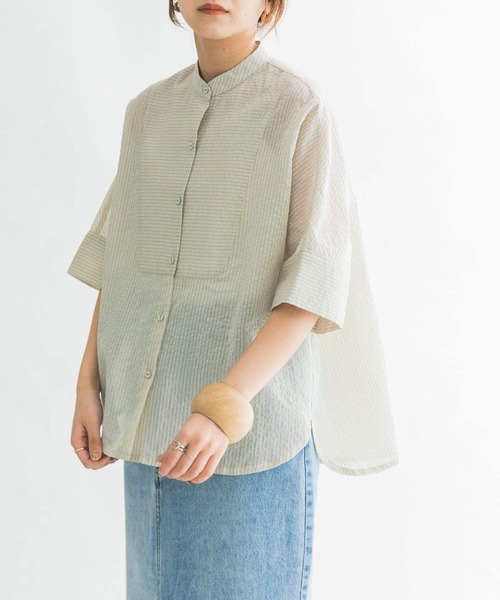 KBF（ケイビーエフ）の「ブザムストライプBIGシャツ（シャツ/ブラウス・レディース・ブルー系その他/グレー系その他/ブラウン系その他・ONE）」の4枚目の写真