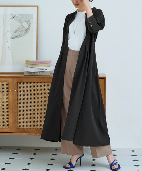 RUIRUE BOUTIQUE(ルイルエブティック)の「ウエストタック・バンドカラーロングワンピース(ワンピース・レディース・ブラック/アッシュ/ダークグレー・S/M/L/LL/3L)」の7枚目の写真