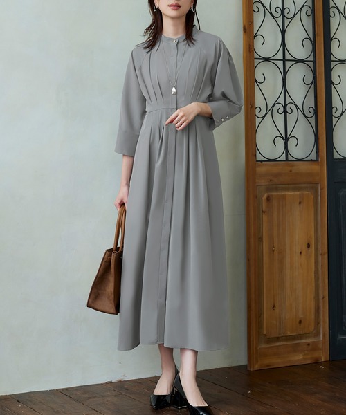 RUIRUE BOUTIQUE(ルイルエブティック)の「ウエストタック・バンドカラーロングワンピース(ワンピース・レディース・ブラック/アッシュ/ダークグレー・S/M/L/LL/3L)」の5枚目の写真