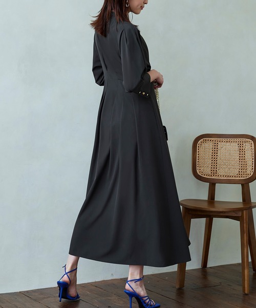 RUIRUE BOUTIQUE(ルイルエブティック)の「ウエストタック・バンドカラーロングワンピース(ワンピース・レディース・ブラック/アッシュ/ダークグレー・S/M/L/LL/3L)」の6枚目の写真