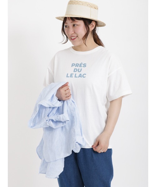 Samansa Mos2（サマンサ モスモス）の「ロゴアソートプリントTシャツ（Tシャツ/カットソー・レディース・ネイビー/オフホワイト/キナリ・ﾌﾘ-）」の2枚目の写真