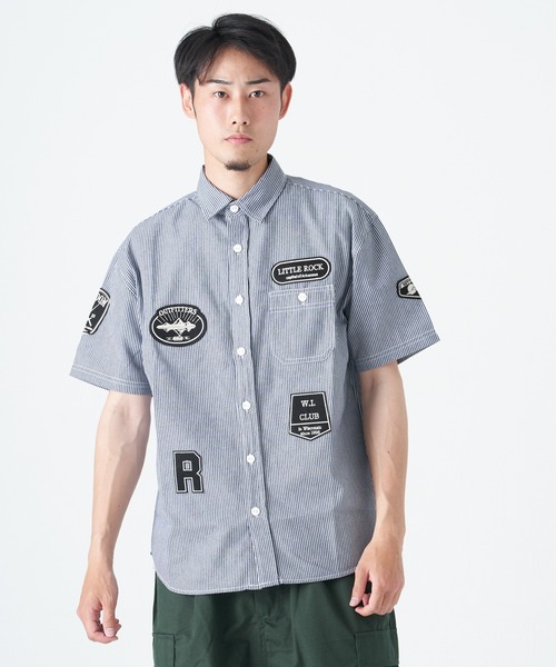 セール】ヒッコリーワッペン半袖シャツ(M1)（シャツ/ブラウス