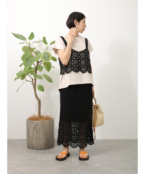 Lugnoncure（ルノンキュール）の「クロシェ編みスカート（スカート・レディース・キナリ/ブラック・ﾌﾘ-）」の13枚目の写真