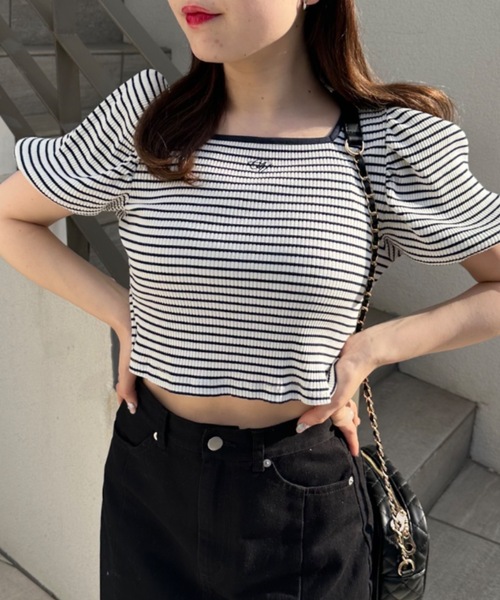 OLIVE des OLIVE（オリーブデオリーブ）の「配色テレコインナー　1031060310（Tシャツ/カットソー・レディース・ブラック/ネイビー/オフホワイト・FREE）」の3枚目の写真