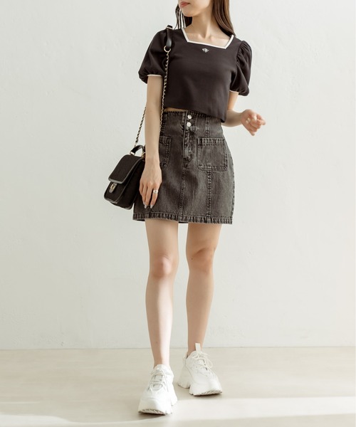 OLIVE des OLIVE（オリーブデオリーブ）の「配色テレコインナー　1031060310（Tシャツ/カットソー・レディース・ブラック/ネイビー/オフホワイト・FREE）」の15枚目の写真