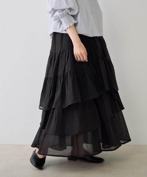 PUAL CE CIN（ピュアルセシン）の「インドボイル変形ティアードスカート（スカート・レディース・ホワイト/ブラック/ブルー/オレンジ/ベージュ・FREE）」の3枚目の写真