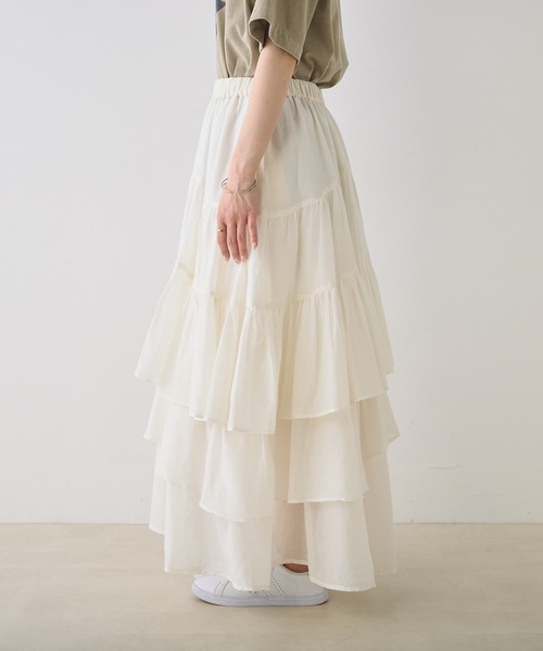 PUAL CE CIN（ピュアルセシン）の「インドボイル変形ティアードスカート（スカート・レディース・ホワイト/ブラック/ブルー/オレンジ/ベージュ・FREE）」の22枚目の写真