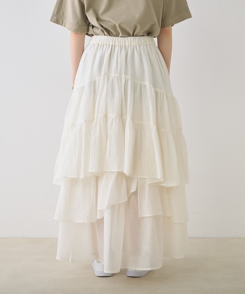 PUAL CE CIN（ピュアルセシン）の「インドボイル変形ティアードスカート（スカート・レディース・ホワイト/ブラック/ブルー/オレンジ/ベージュ・FREE）」の19枚目の写真