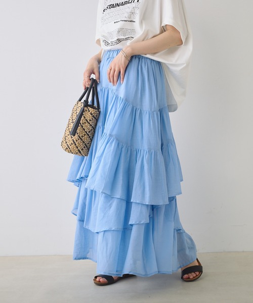 PUAL CE CIN（ピュアルセシン）の「インドボイル変形ティアードスカート（スカート・レディース・ホワイト/ブラック/ブルー/オレンジ/ベージュ・FREE）」の21枚目の写真