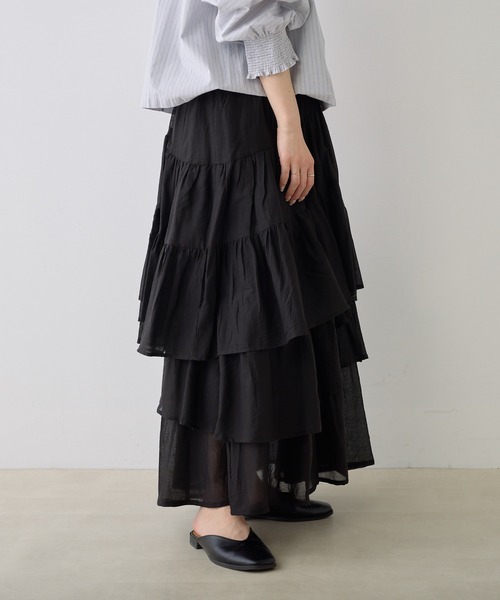 PUAL CE CIN（ピュアルセシン）の「インドボイル変形ティアードスカート（スカート・レディース・ホワイト/ブラック/ブルー/オレンジ/ベージュ・FREE）」の10枚目の写真