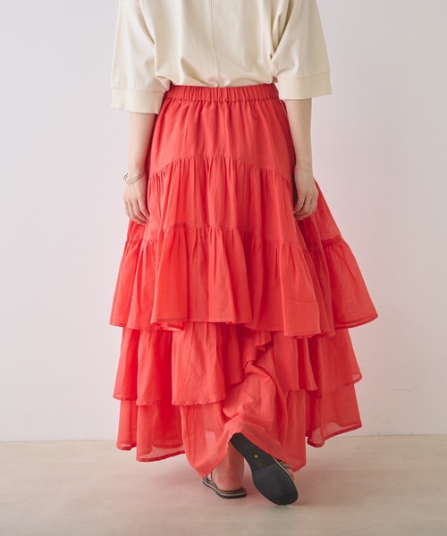 PUAL CE CIN（ピュアルセシン）の「インドボイル変形ティアードスカート（スカート・レディース・ホワイト/ブラック/ブルー/オレンジ/ベージュ・FREE）」の9枚目の写真