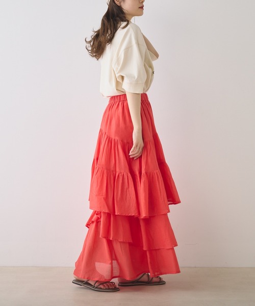 PUAL CE CIN（ピュアルセシン）の「インドボイル変形ティアードスカート（スカート・レディース・ホワイト/ブラック/ブルー/オレンジ/ベージュ・FREE）」の12枚目の写真