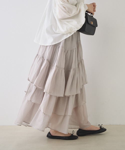 PUAL CE CIN（ピュアルセシン）の「インドボイル変形ティアードスカート（スカート・レディース・ホワイト/ブラック/ブルー/オレンジ/ベージュ・FREE）」の20枚目の写真