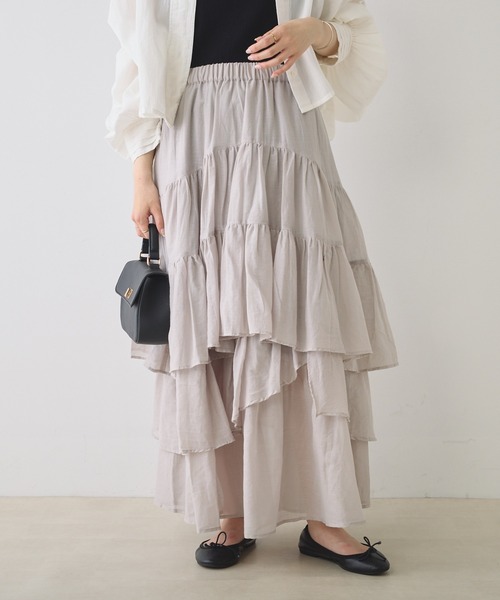 PUAL CE CIN（ピュアルセシン）の「インドボイル変形ティアードスカート（スカート・レディース・ホワイト/ブラック/ブルー/オレンジ/ベージュ・FREE）」の11枚目の写真