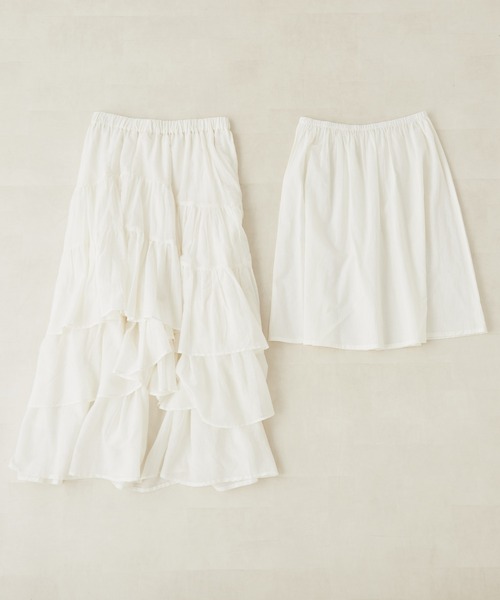 PUAL CE CIN（ピュアルセシン）の「インドボイル変形ティアードスカート（スカート・レディース・ホワイト/ブラック/ブルー/オレンジ/ベージュ・FREE）」の8枚目の写真