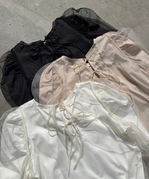 one after another NICE CLAUP(ワンアフターアナザーナイスクラップ)の「チュールかけTシャツ(Tシャツ/カットソー・レディース・ベージュ/オフホワイト/ブラック・FREE)」の21枚目の写真