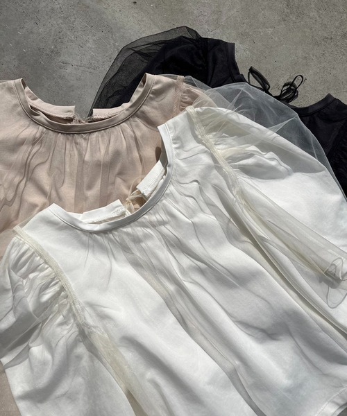 one after another NICE CLAUP(ワンアフターアナザーナイスクラップ)の「チュールかけTシャツ(Tシャツ/カットソー・レディース・ベージュ/オフホワイト/ブラック・FREE)」の22枚目の写真