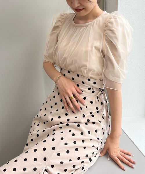 one after another NICE CLAUP(ワンアフターアナザーナイスクラップ)の「チュールかけTシャツ(Tシャツ/カットソー・レディース・ベージュ/オフホワイト/ブラック・FREE)」の12枚目の写真