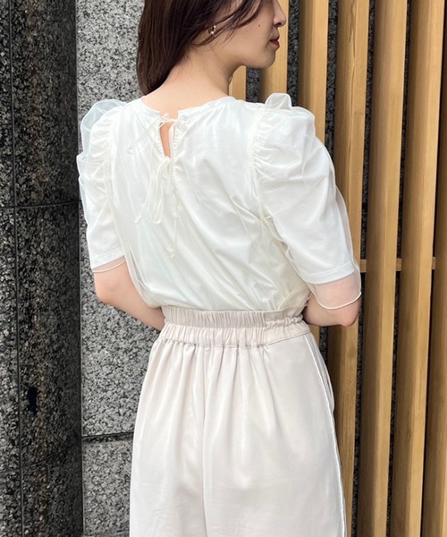 one after another NICE CLAUP(ワンアフターアナザーナイスクラップ)の「チュールかけTシャツ(Tシャツ/カットソー・レディース・ベージュ/オフホワイト/ブラック・FREE)」の7枚目の写真