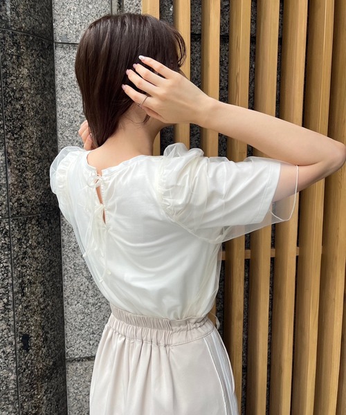 one after another NICE CLAUP(ワンアフターアナザーナイスクラップ)の「チュールかけTシャツ(Tシャツ/カットソー・レディース・ベージュ/オフホワイト/ブラック・FREE)」の8枚目の写真