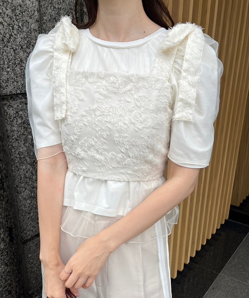 one after another NICE CLAUP(ワンアフターアナザーナイスクラップ)の「チュールかけTシャツ(Tシャツ/カットソー・レディース・ベージュ/オフホワイト/ブラック・FREE)」の9枚目の写真