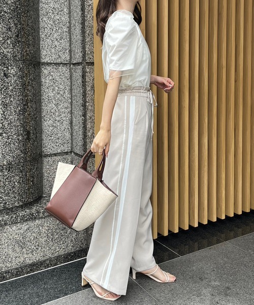 one after another NICE CLAUP(ワンアフターアナザーナイスクラップ)の「チュールかけTシャツ(Tシャツ/カットソー・レディース・ベージュ/オフホワイト/ブラック・FREE)」の5枚目の写真
