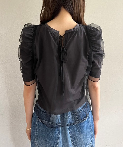 one after another NICE CLAUP(ワンアフターアナザーナイスクラップ)の「チュールかけTシャツ(Tシャツ/カットソー・レディース・ベージュ/オフホワイト/ブラック・FREE)」の19枚目の写真