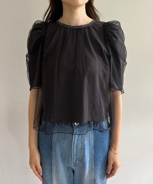 one after another NICE CLAUP(ワンアフターアナザーナイスクラップ)の「チュールかけTシャツ(Tシャツ/カットソー・レディース・ベージュ/オフホワイト/ブラック・FREE)」の18枚目の写真