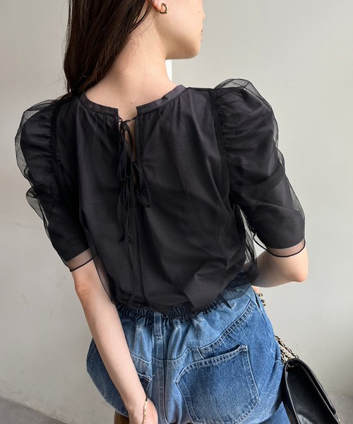one after another NICE CLAUP(ワンアフターアナザーナイスクラップ)の「チュールかけTシャツ(Tシャツ/カットソー・レディース・ベージュ/オフホワイト/ブラック・FREE)」の16枚目の写真