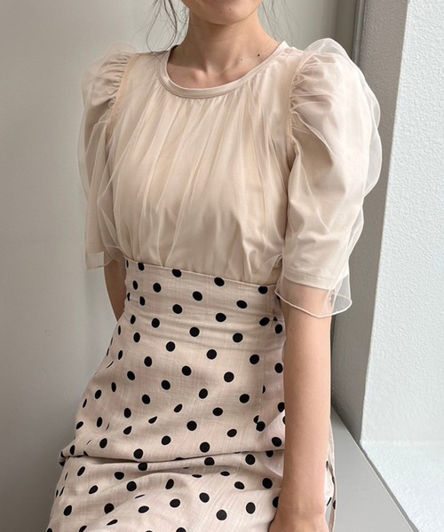 one after another NICE CLAUP(ワンアフターアナザーナイスクラップ)の「チュールかけTシャツ(Tシャツ/カットソー・レディース・ベージュ/オフホワイト/ブラック・FREE)」の13枚目の写真