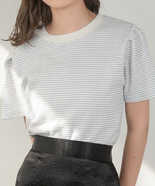 Amiur(エミレ)の「stripe tuck sleeve smooth T(Tシャツ/カットソー・レディース・ブルー/ピンク/ブラック・FREE)」の3枚目の写真