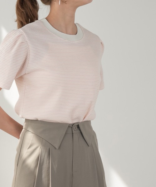 Amiur(エミレ)の「stripe tuck sleeve smooth T(Tシャツ/カットソー・レディース・ブルー/ピンク/ブラック・FREE)」の5枚目の写真