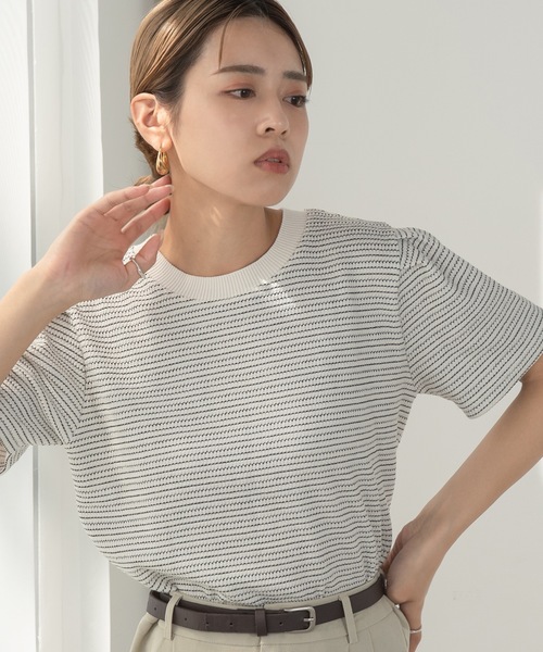 Amiur(エミレ)の「stripe tuck sleeve smooth T(Tシャツ/カットソー・レディース・ブルー/ピンク/ブラック・FREE)」の11枚目の写真
